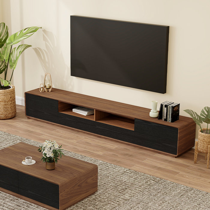 Hokku Designs Dawnee Modern Wood TV Stand Media Console 4 Drawers Open